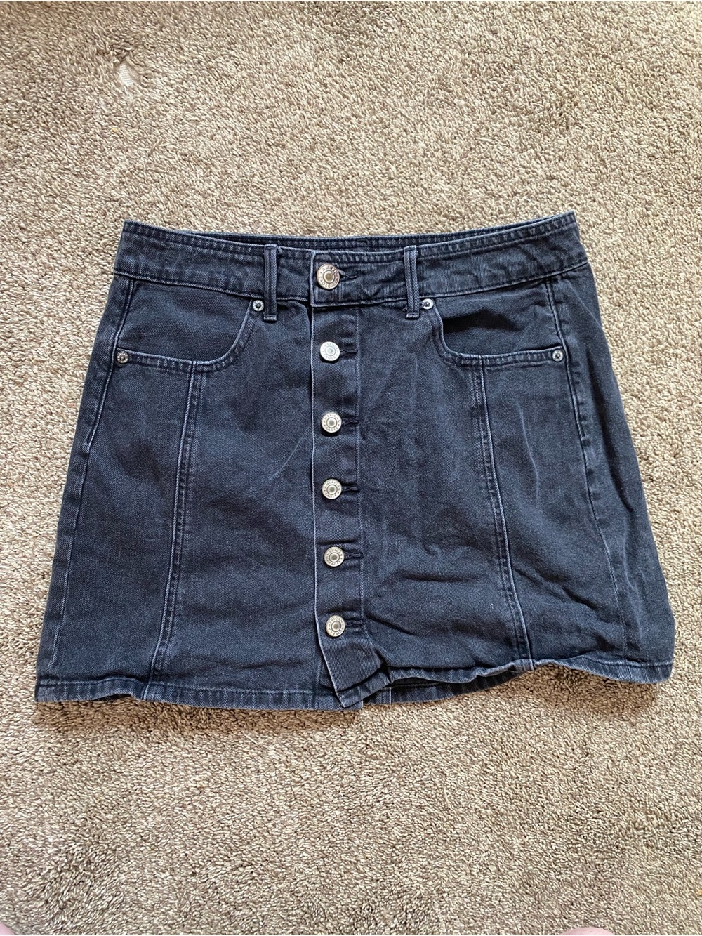 American Eagle Outfitters Black Button-Front Denim Mini Skirt